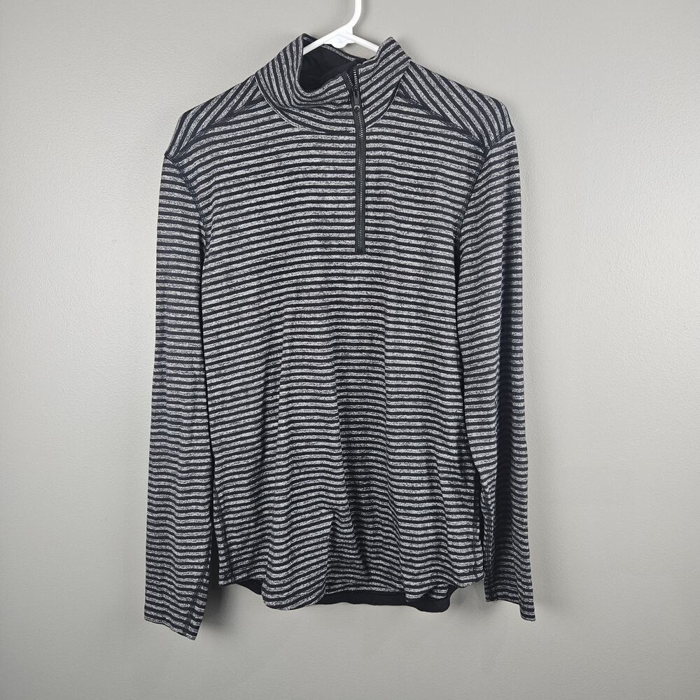 Lululemon Men Surge Warm 1/2 Zip  Raven Stripe Black Heathered Black Athletic